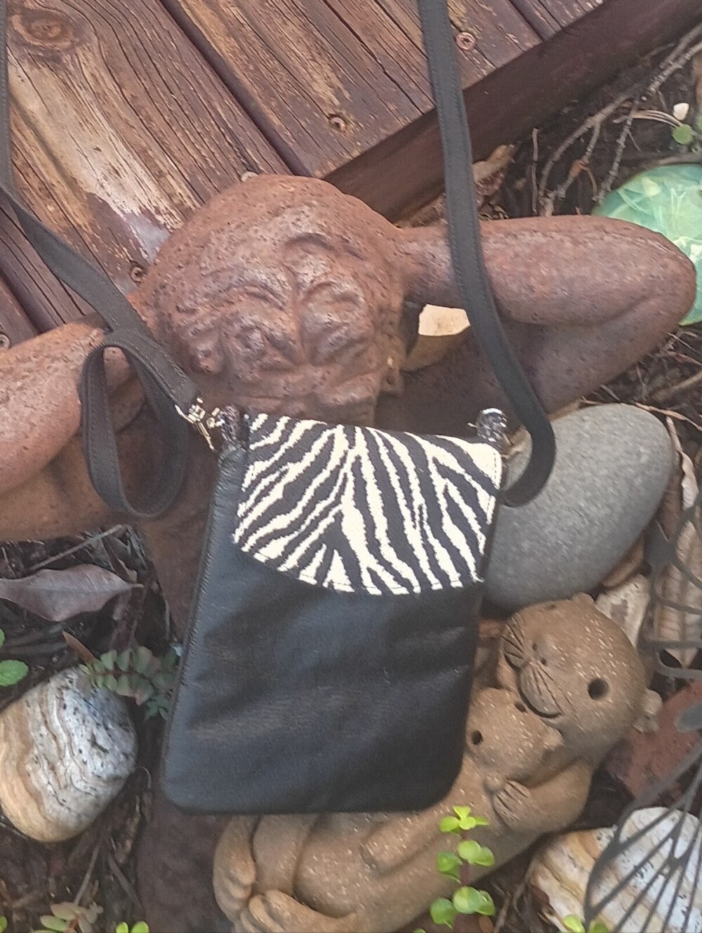 Black Crossbody Bag with Zebra Print Flap